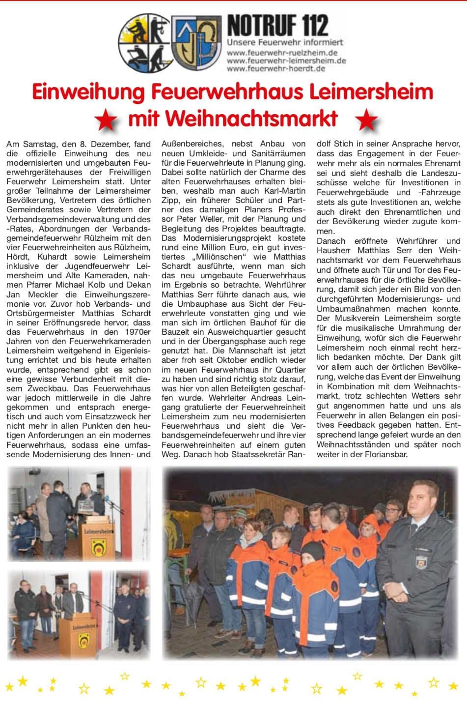 Bericht zur Einweihung aus dem Heimatbrief