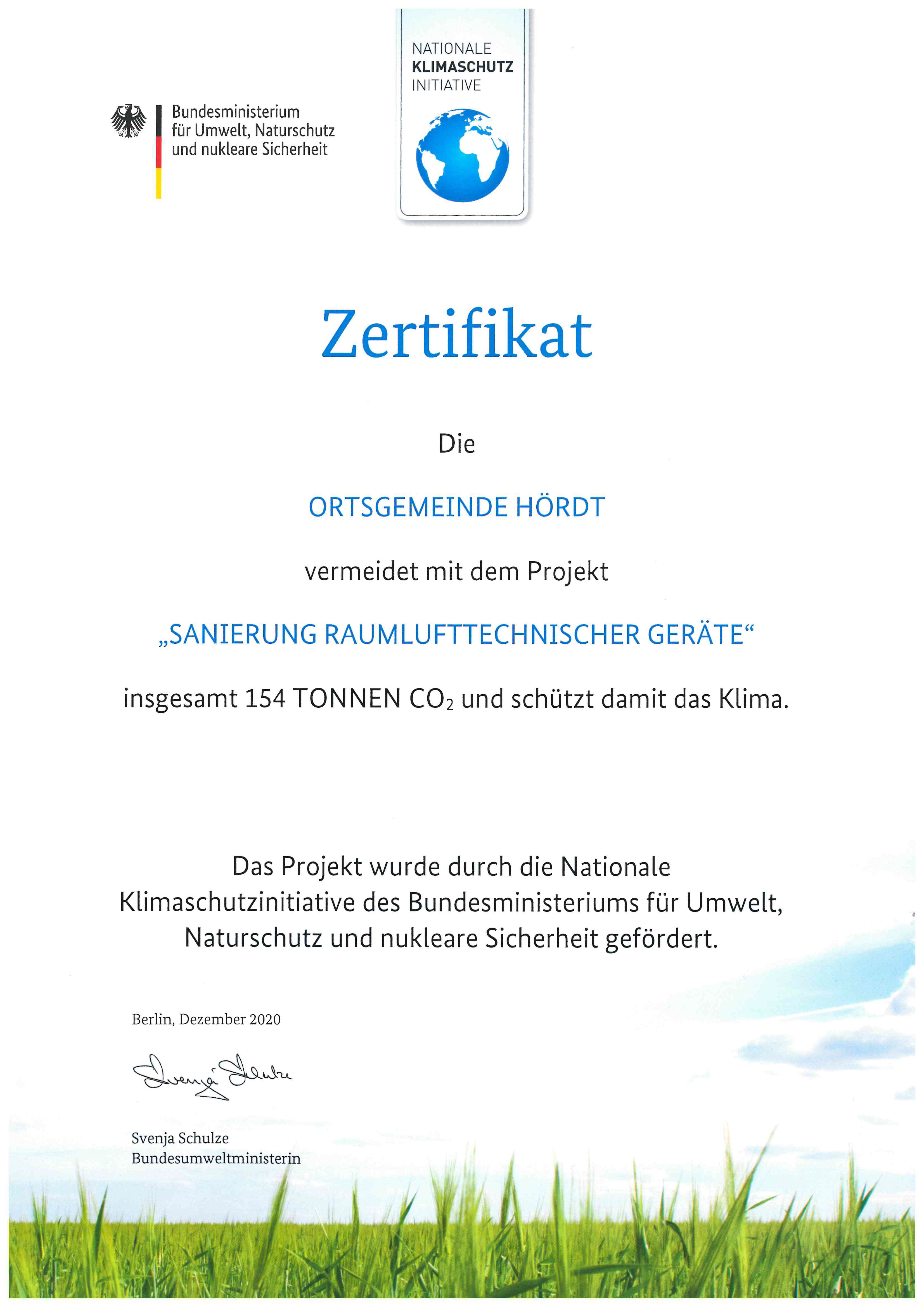 Bild des Zertifikats