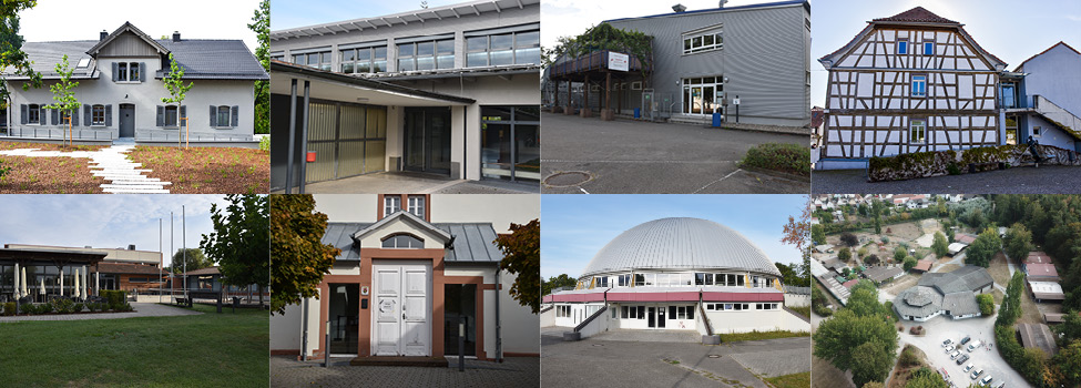 Collage der Veranstaltungshallen der VG
