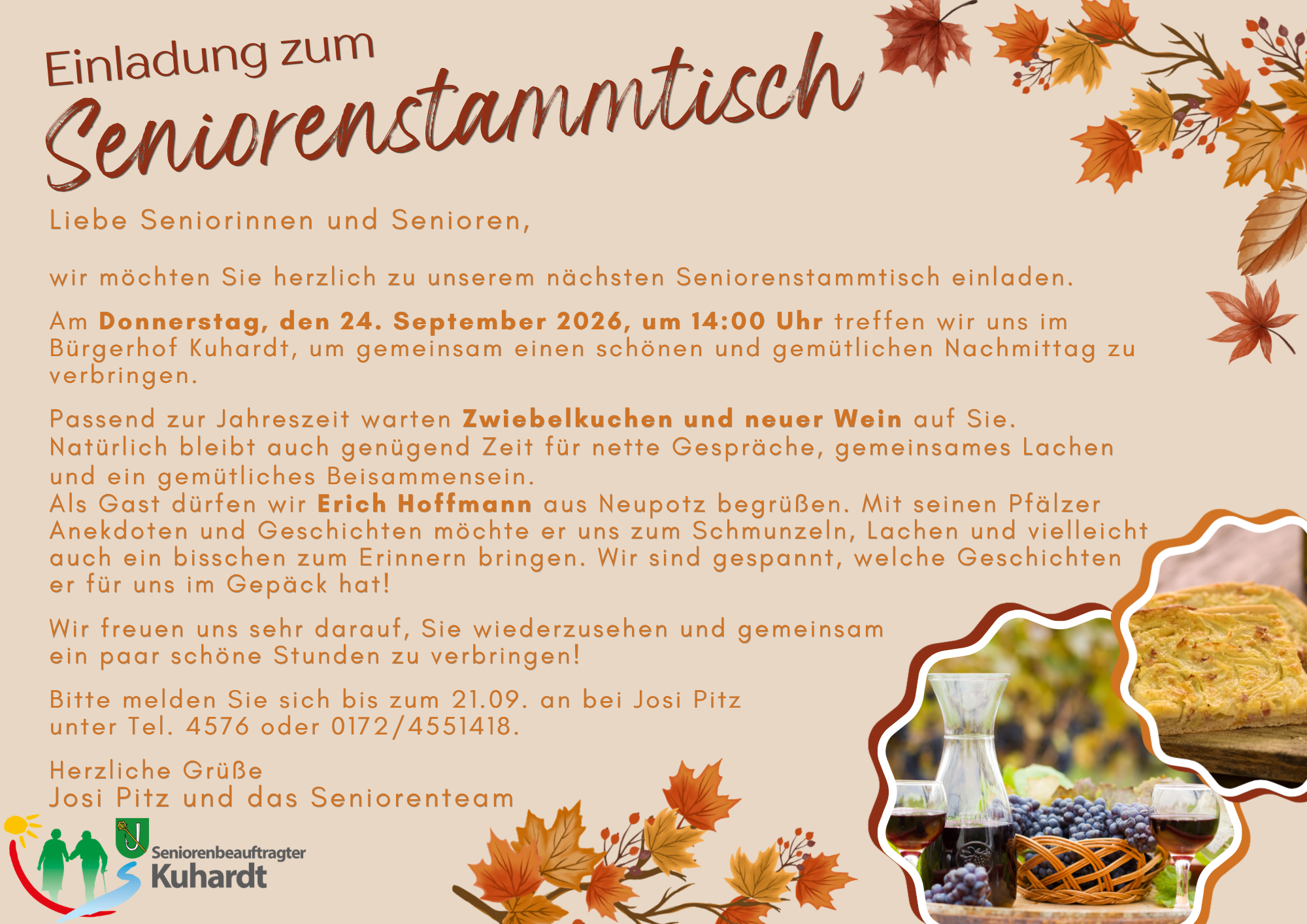 Senioren Kuhardt Zweibelkuchen u. neuer Wein