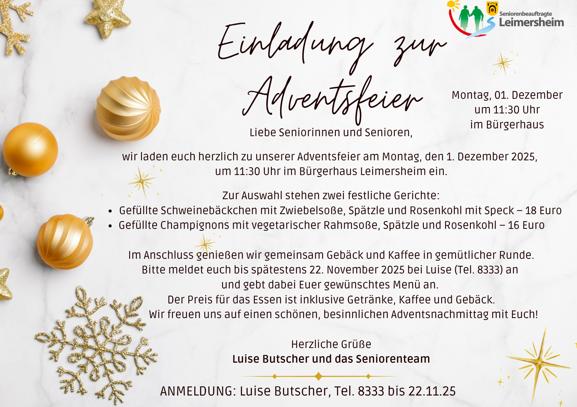 Senioren Leimersheim Adventsfeier.
